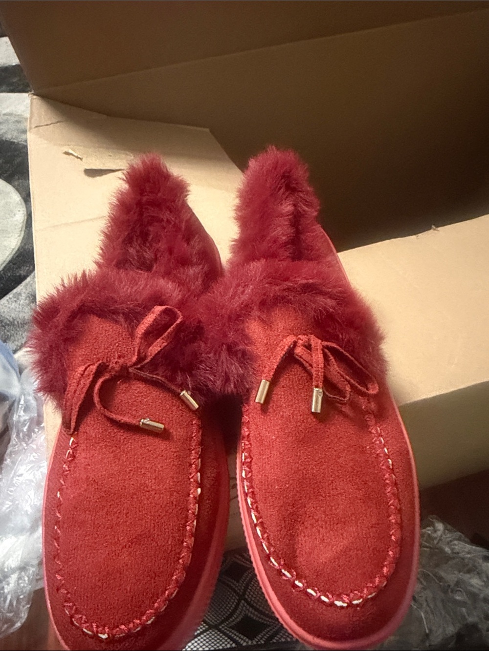 Women's Fur Lined Moccasins with Tie Front and Platform Sole